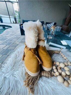 Faux Fur Lined Mustard Suede Winter Booties